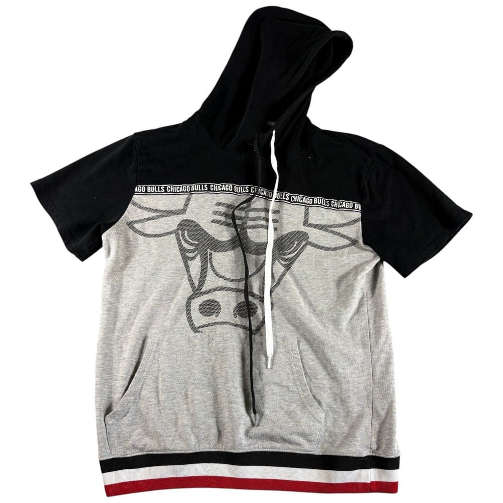 Vintage NBA Chicago Bulls Hoodie Mens Large Grey Black Jordan Y2K Lightweight